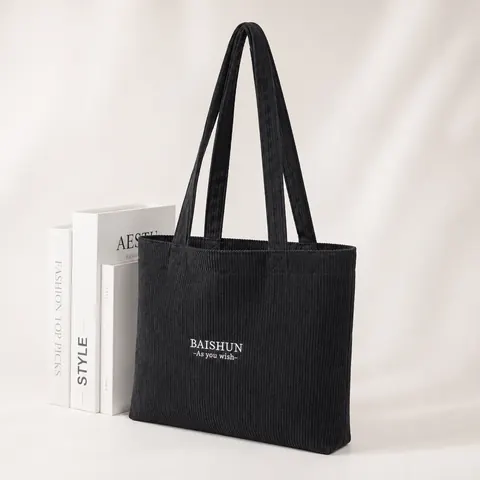 Black Corduroy Tote Bag