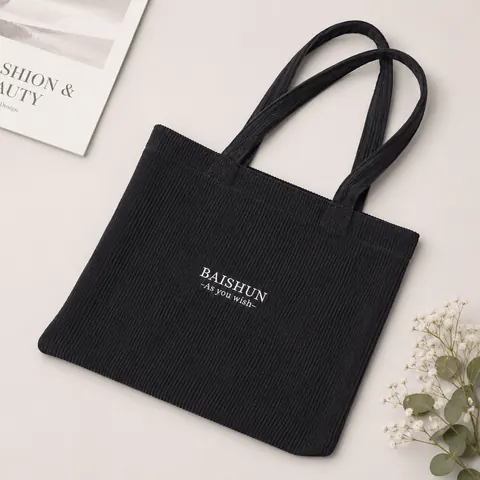 Black Corduroy Tote Bag — product gallery view