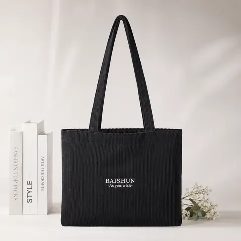 Black Corduroy Tote Bag — product gallery view