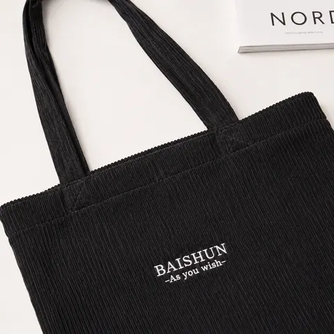 Black Corduroy Tote Bag — product gallery view
