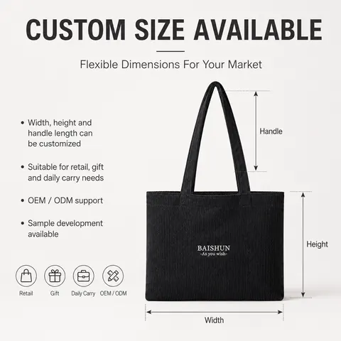 Black Corduroy Tote Bag — product gallery view