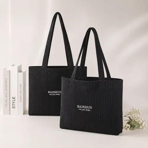 Black Corduroy Tote Bag — product gallery view