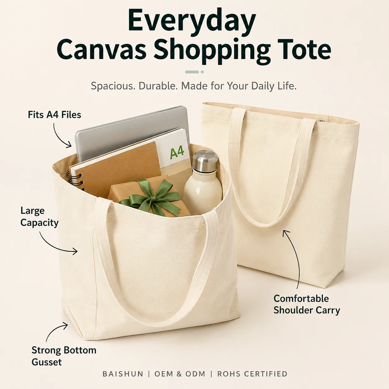 Long-Handle Cotton Canvas Tote — main product view
