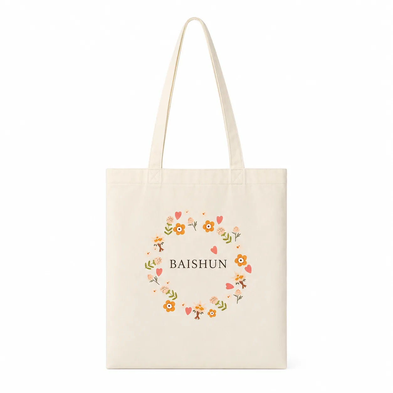 Floral Wreath Print Cotton Canvas Tote — main product view