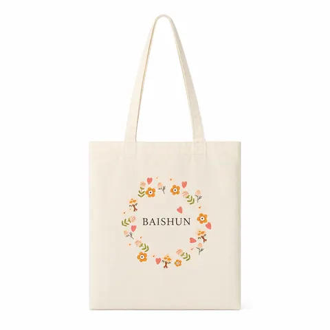 Floral Wreath Print Cotton Canvas Tote
