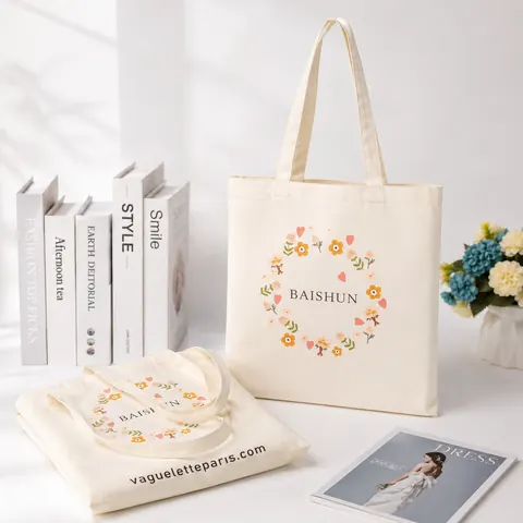 Floral Wreath Print Cotton Canvas Tote — product gallery view