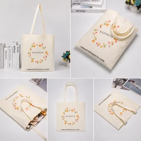 Floral Wreath Print Cotton Canvas Tote — product gallery view