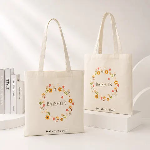 Floral Wreath Print Cotton Canvas Tote — product gallery view