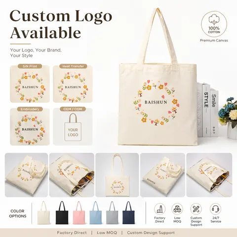 Floral Wreath Print Cotton Canvas Tote — product gallery view