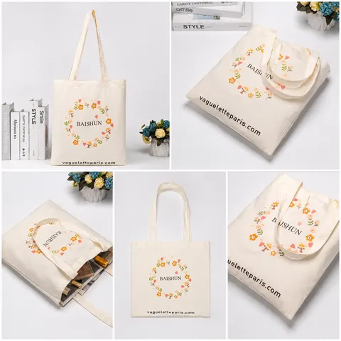 Floral Wreath Print Cotton Canvas Tote — product gallery view