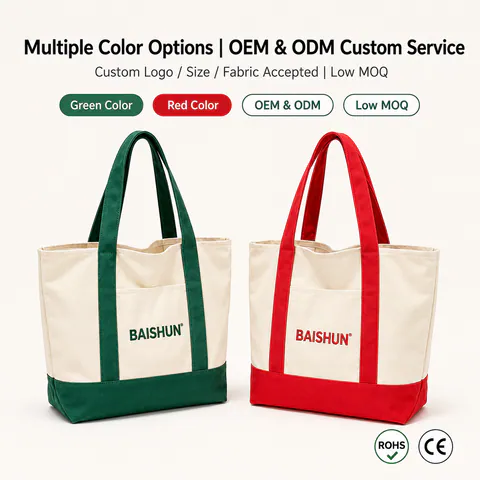 Contrast-Trim Canvas Tote with Front Pocket — product view 3