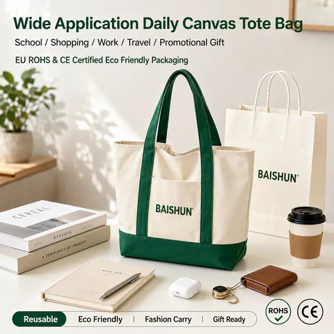 Contrast-Trim Canvas Tote with Front Pocket — product view 4