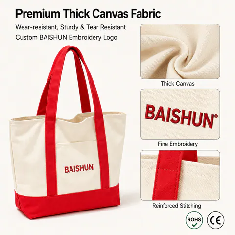 Contrast-Trim Canvas Tote with Front Pocket — product view 5