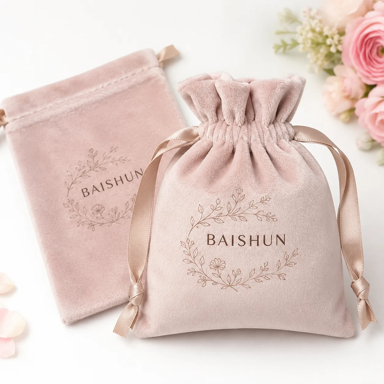 Pink Velvet-Look Drawstring Gift Pouch — main product view