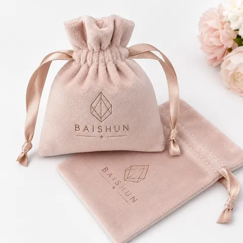 Pink Velvet-Look Drawstring Gift Pouch — product gallery view