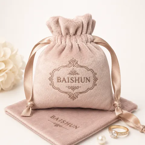 Pink Velvet-Look Drawstring Gift Pouch — product gallery view