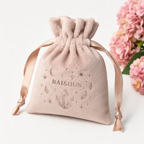 Pink Velvet-Look Drawstring Gift Pouch — product gallery view