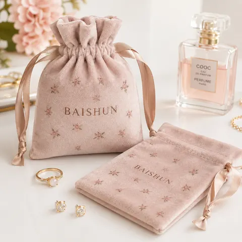 Pink Velvet-Look Drawstring Gift Pouch — product gallery view