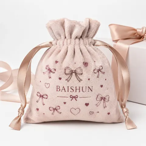 Pink Velvet-Look Drawstring Gift Pouch — product gallery view