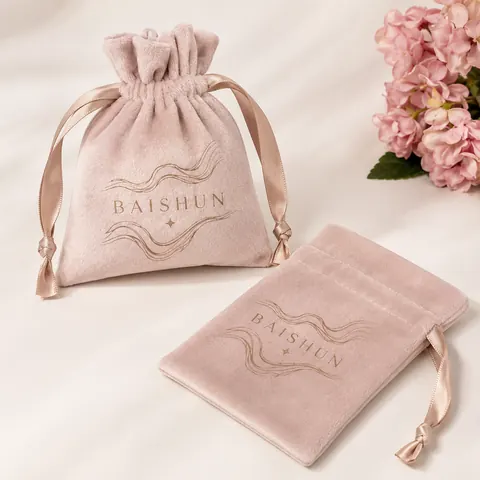 Pink Velvet-Look Drawstring Gift Pouch — product gallery view