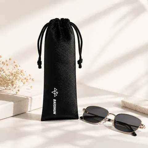 Black Velvet-Look Eyewear Drawstring Pouch