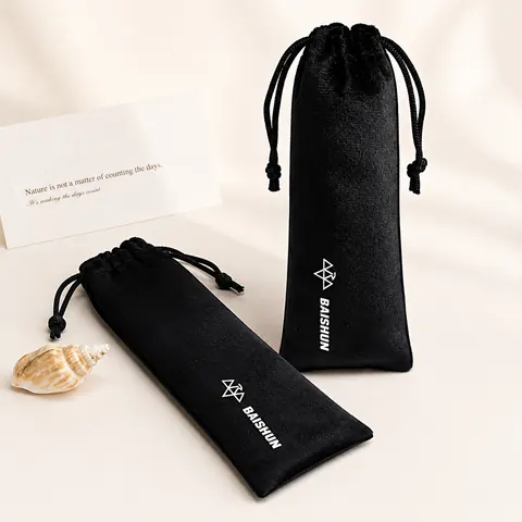Black Velvet-Look Eyewear Drawstring Pouch — product gallery view