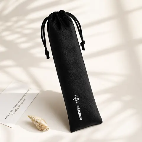 Black Velvet-Look Eyewear Drawstring Pouch — product gallery view