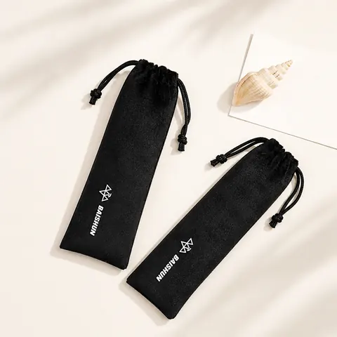 Black Velvet-Look Eyewear Drawstring Pouch — product gallery view