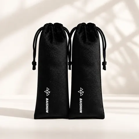 Black Velvet-Look Eyewear Drawstring Pouch — product gallery view