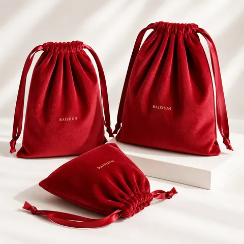 Red Velvet-Look Drawstring Pouch