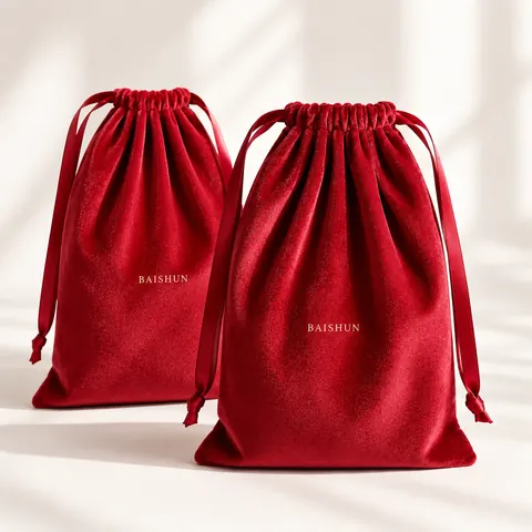 Red Velvet-Look Drawstring Pouch — product gallery view
