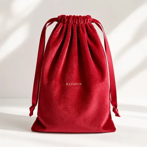 Red Velvet-Look Drawstring Pouch — product gallery view