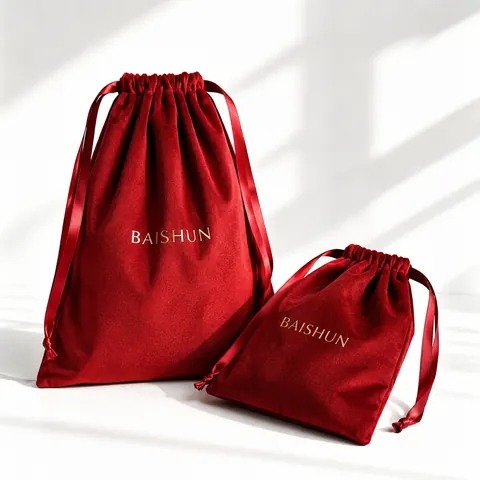Red Velvet-Look Drawstring Pouch — product gallery view