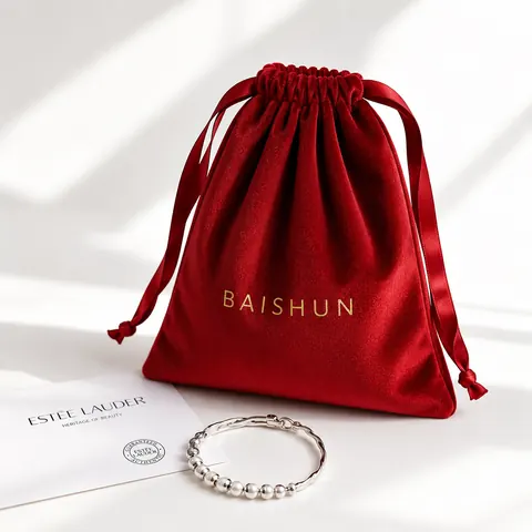 Red Velvet-Look Drawstring Pouch — product gallery view