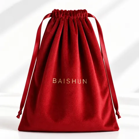 Red Velvet-Look Drawstring Pouch — product gallery view