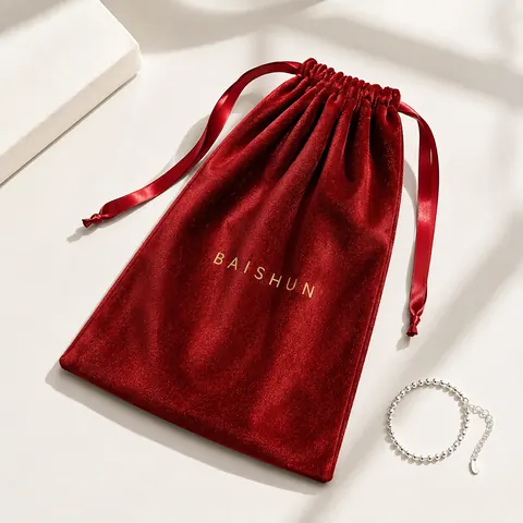 Red Velvet-Look Drawstring Pouch — product gallery view