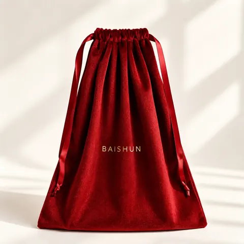 Red Velvet-Look Drawstring Pouch — product gallery view