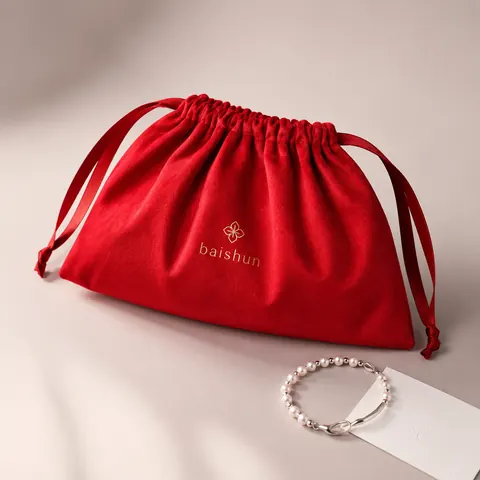 Red Velvet-Look Drawstring Pouch — product gallery view