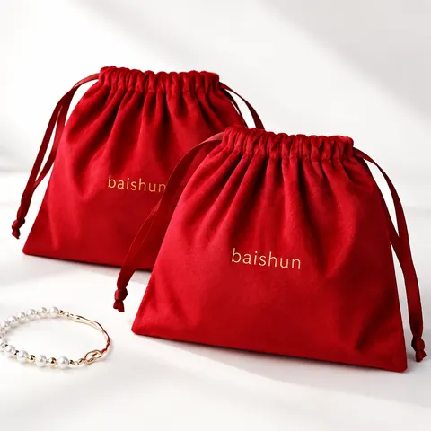 Red Velvet-Look Drawstring Pouch — product gallery view