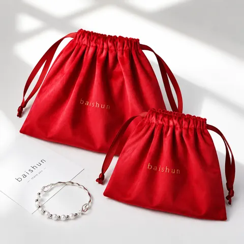 Red Velvet-Look Drawstring Pouch — product gallery view