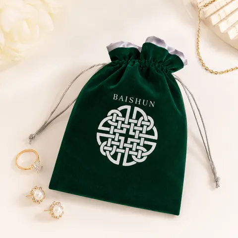 Dark Green Patterned Velvet-Look Pouch