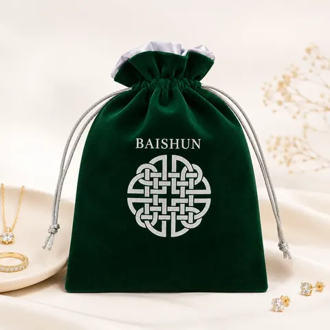 Dark Green Patterned Velvet-Look Pouch — product gallery view