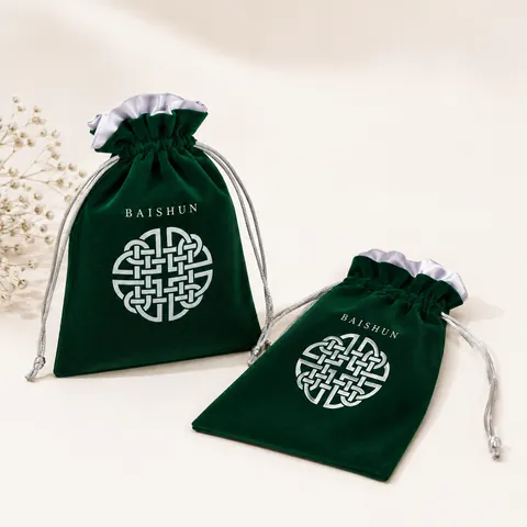 Dark Green Patterned Velvet-Look Pouch — product gallery view