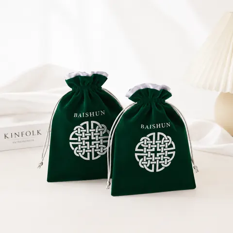 Dark Green Patterned Velvet-Look Pouch — product gallery view