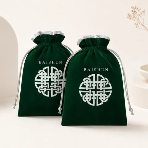 Dark Green Patterned Velvet-Look Pouch — product gallery view