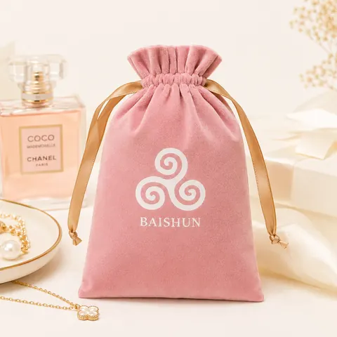 Pink Swirl-Logo Velvet-Look Pouch
