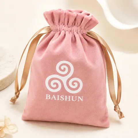 Pink Swirl-Logo Velvet-Look Pouch — product gallery view
