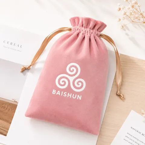 Pink Swirl-Logo Velvet-Look Pouch — product gallery view