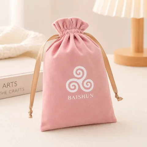 Pink Swirl-Logo Velvet-Look Pouch — product gallery view