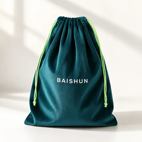 Dark Green Velvet-Look Contrast-Cord Storage Bag — product gallery view